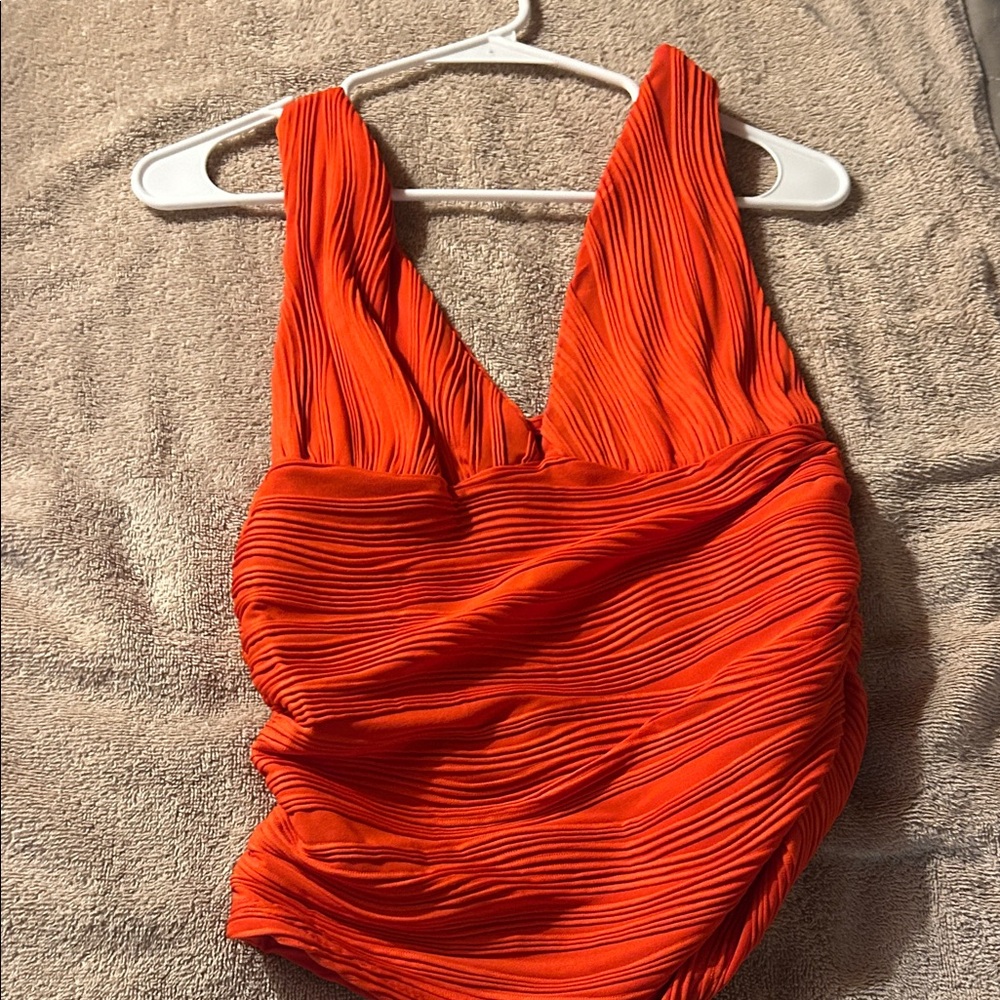 Vibrant Orange Pleated Halter Top